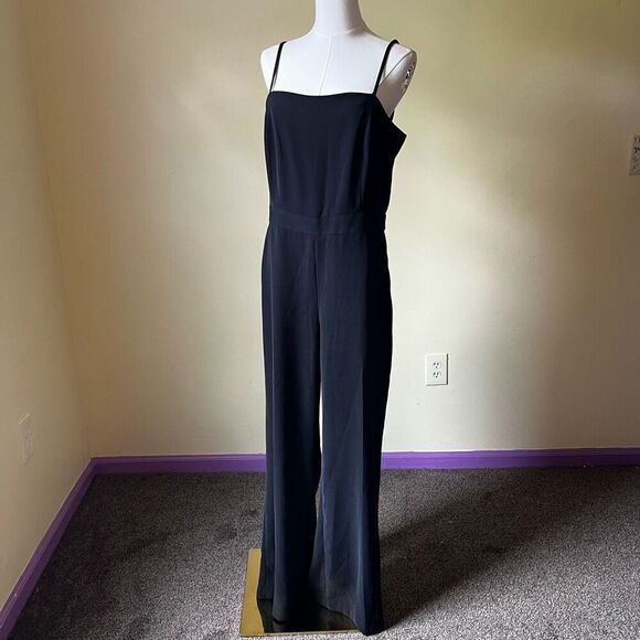 Banana Republic Strappy Jumpsuit Wide Flare Leg in Black Square Neck‎ 10 - Picture 1 of 8